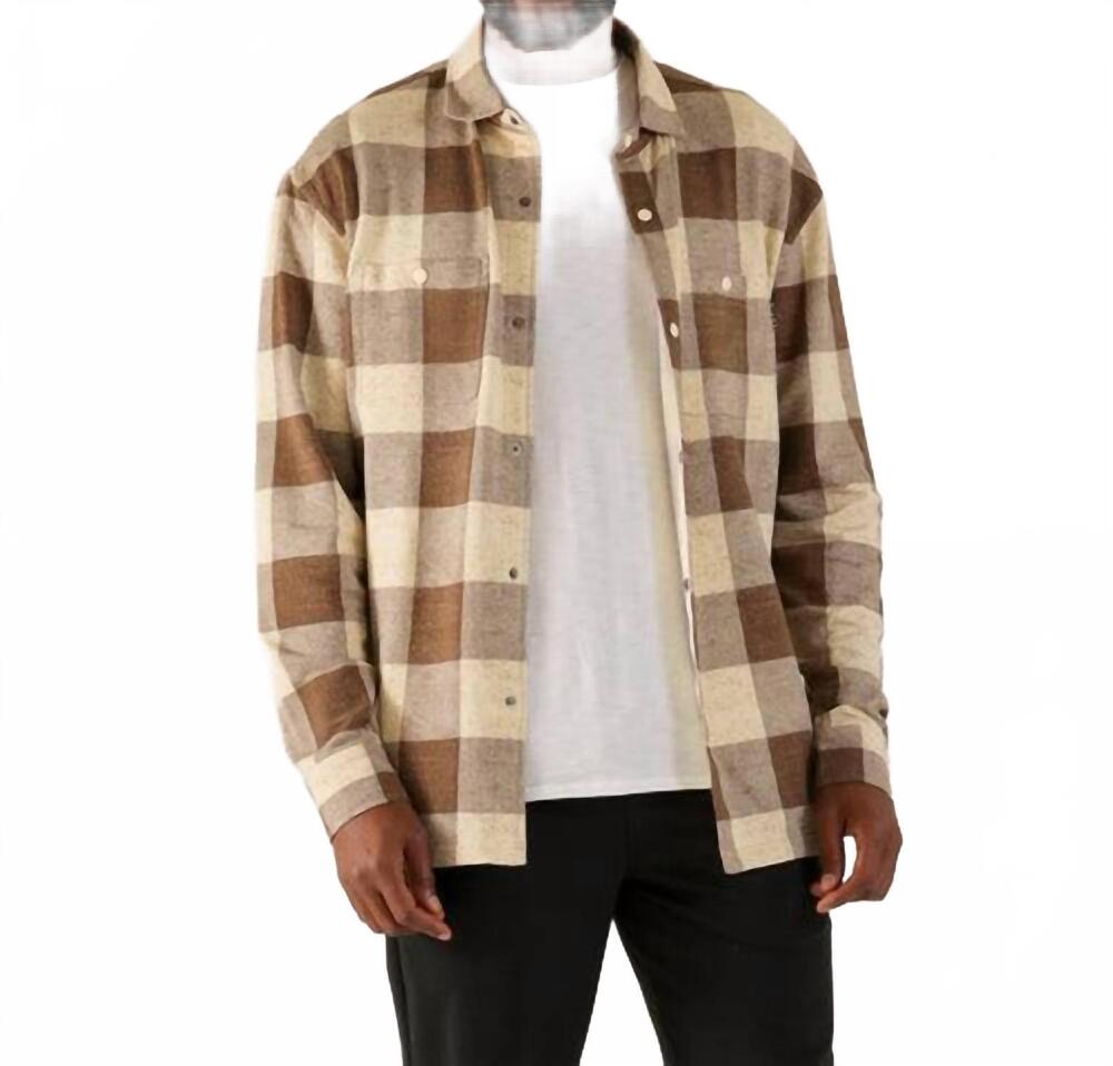 NEW GLYDER trek button front shirt in chocolate buffalo plaid